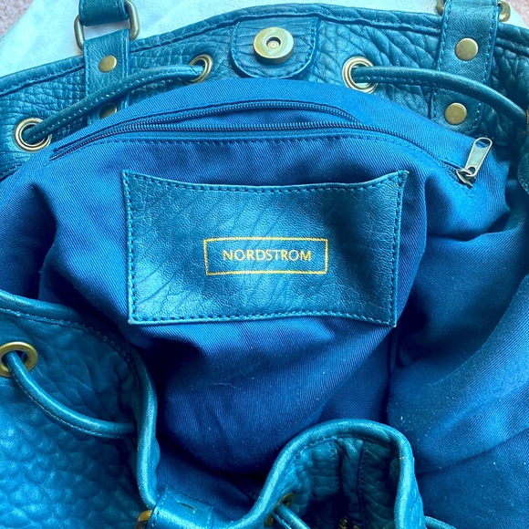 Nordstrom’s all weather sturdy leather, teal colored extra large tote handbag. - Picture 6 of 11